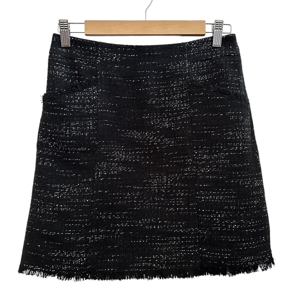 Ann Taylor LOFT Black Tweed Fringe Mini Skirt